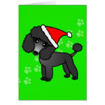 Cute Black Poodle Cartoon Santa Hat Card