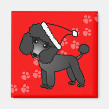 Cute Black Poodle Cartoon Santa Hat Fridge Magnet