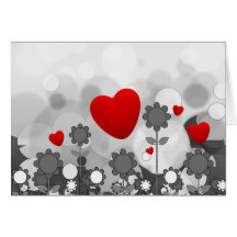 Cute Black/White/Grey Flowers w/Big Red Heart Cards