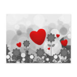 Cute Black/White/Grey Flowers w/Big Red Heart postcards