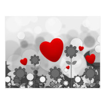 Cute Black/White/Grey Flowers w/Big Red Heart Postcard
