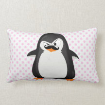 Cute Black  White Penguin And  Funny Moustache Pillow