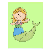 Cute Blonde Mermaid Girl Fish Design Post Cards