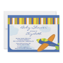 Cute Blue Airplane Boy Baby Shower Invitation
