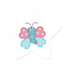cute blue and pink butterfly star sticker