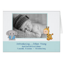Cute Blue Baby Boy Announcement Card