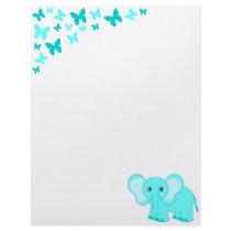 Cute Blue Baby Elephant And Butterflies Letterhead