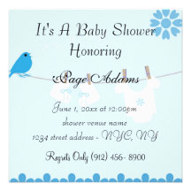 Cute Blue Bird Baby Shower Invitation