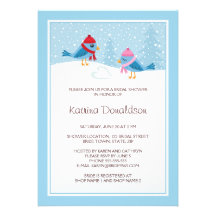 Cute blue birds in the snow winter bridal shower invitations