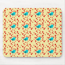 Cute blue birds with hearts mousepad