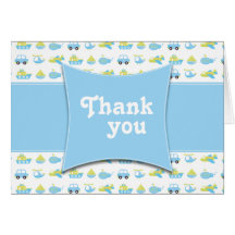 Cute blue boys travel time thank you folded card