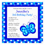 Cute Blue Butterfly w/ Polka Dots Birthday Invite