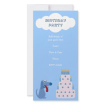 Cute Blue Cartoon Dog & Birthday Cake Invitations