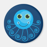Cute Blue Cartoon Octopus Fridge Magnet