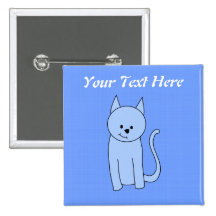 Cute Blue Cat Cartoon Pinback Button
