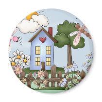 Cute Blue Country House in the Sunshine Fridge Magnets