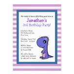 Cute Blue Dinosaur w/ Stripes Birthday Invite 5x7