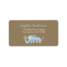 Cute Blue Elephant Baby Shower Address Labels