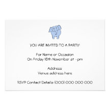 Cute Blue Elephant Cartoon. Custom Invitation