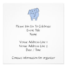 Cute Blue Elephant Cartoon. Custom Invites