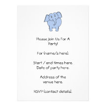 Cute Blue Elephant Cartoon. Personalized Invitation