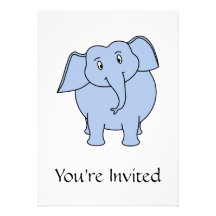 Cute Blue Elephant Cartoon. Personalized Invitation