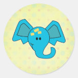 Cute Blue Elephant Face Round Stickers
