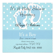 Cute Blue Feet & Dots Baby Shower Invitation