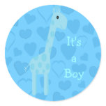 Cute Blue Giraffe & Hearts Its A Boy New Baby