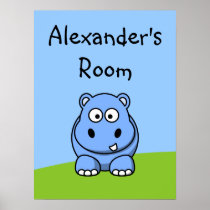 Cute Blue Hippo Poster
