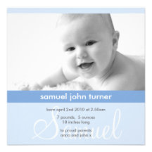 Cute Blue Minimalist Baby Boy Photo Announcement