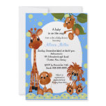 Cute Blue Monkey & Pals Boy Baby Shower Custom Invites