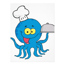 cute blue octopus chef with serving platter custom invites