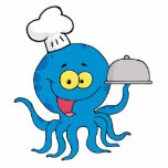 cute blue octopus chef with serving platter photo cutouts
