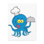 cute blue octopus chef with serving platter postcard
