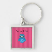 Cute blue owl pink stripes key chain