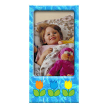 Cute blue photo frame with flower - Photo Card