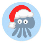 Cute Blue Santa Jellyfish Sticker