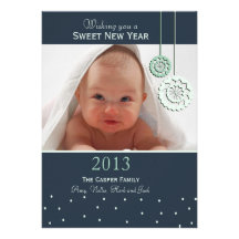 Cute Blue Snowflakes - holiday greeting photocard