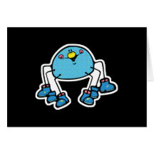 cute blue spider wearing shoes greeting cards