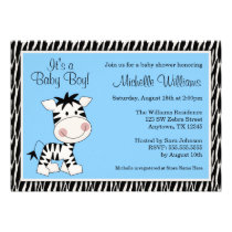 Cute Blue Zebra Boy Baby Shower invitations