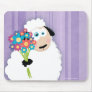 Cute Blushing Sheep Holding Flowers Novelty Mouse Pad