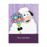 Cute Blushing Sheep Holding Flowers Postcards