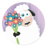 Cute Blushing Sheep Holding Flowers Stickers