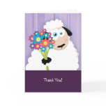 Cute Blushing Sheep Holding Flowers Thank You Cards