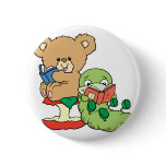 Cute Book Worm and Reading Bear Button