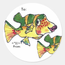 Cute Boxfish Cartoon Fish Personalized Labels Round Stickers