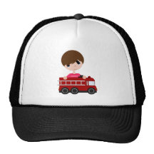Cute, Boy with Fire Truck Hats