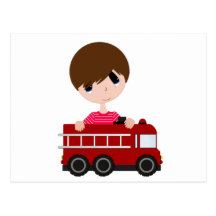 Cute, Boy with Fire Truck Postcard