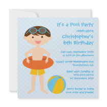 Cute boy's summer pool party birthday invitation